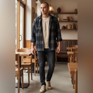 Men's Black Plaid Shirt long sleeve